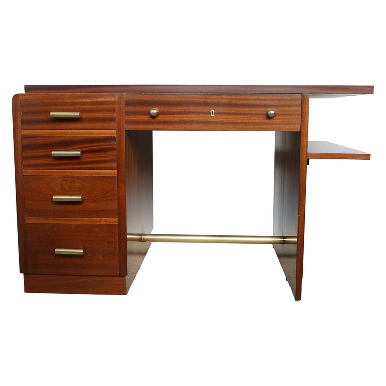 Art Deco Mahogany Desk with Original Brass Handles, 1930's. Flame mahogany - Jeroen Markies Art Deco