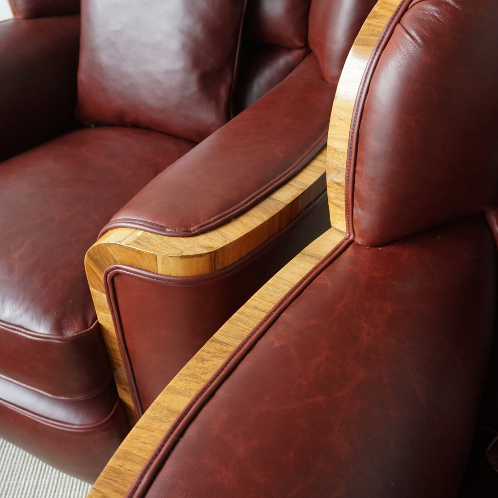 Vintage Art Deco Chestnut Leather Lounger Armchairs - Jeroen Markies Art Deco