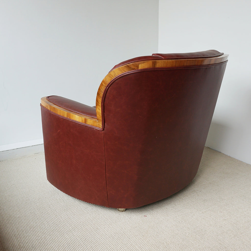 Vintage Art Deco Chestnut Leather Lounger Armchairs - Jeroen Markies Art Deco
