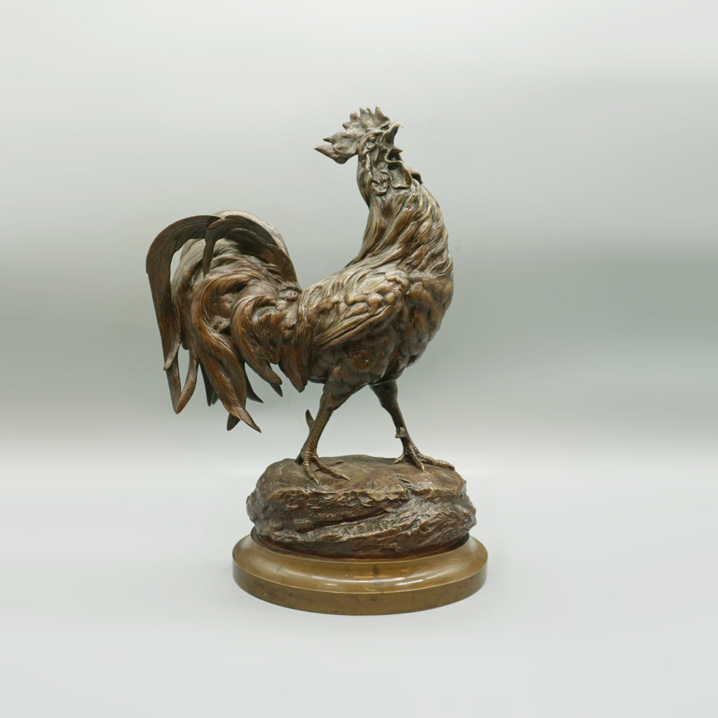 Strutting Bronze Cockerel by Barye Late 19th Century Bronze 