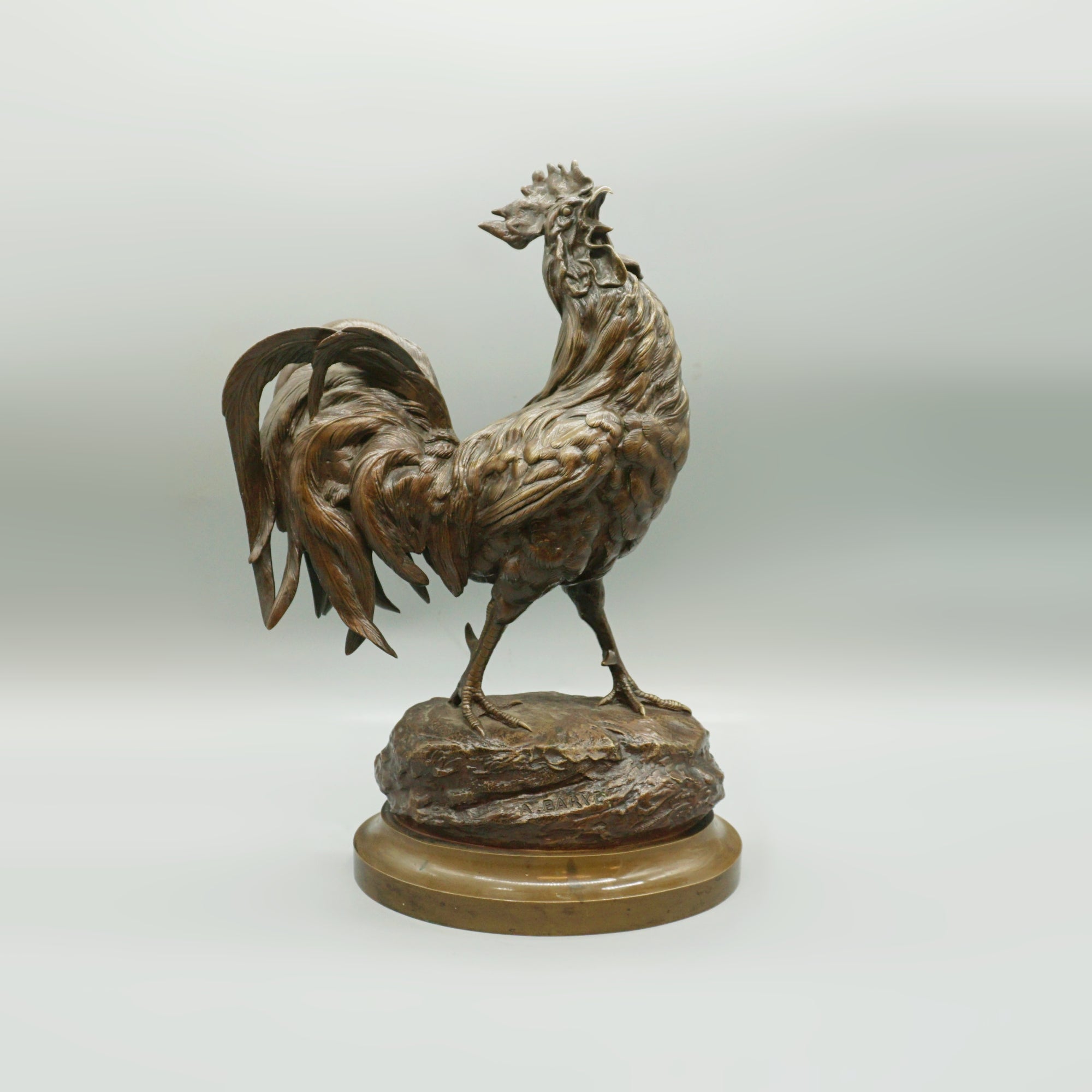 Strutting Bronze Cockerel by Barye Late 19th Century Bronze 