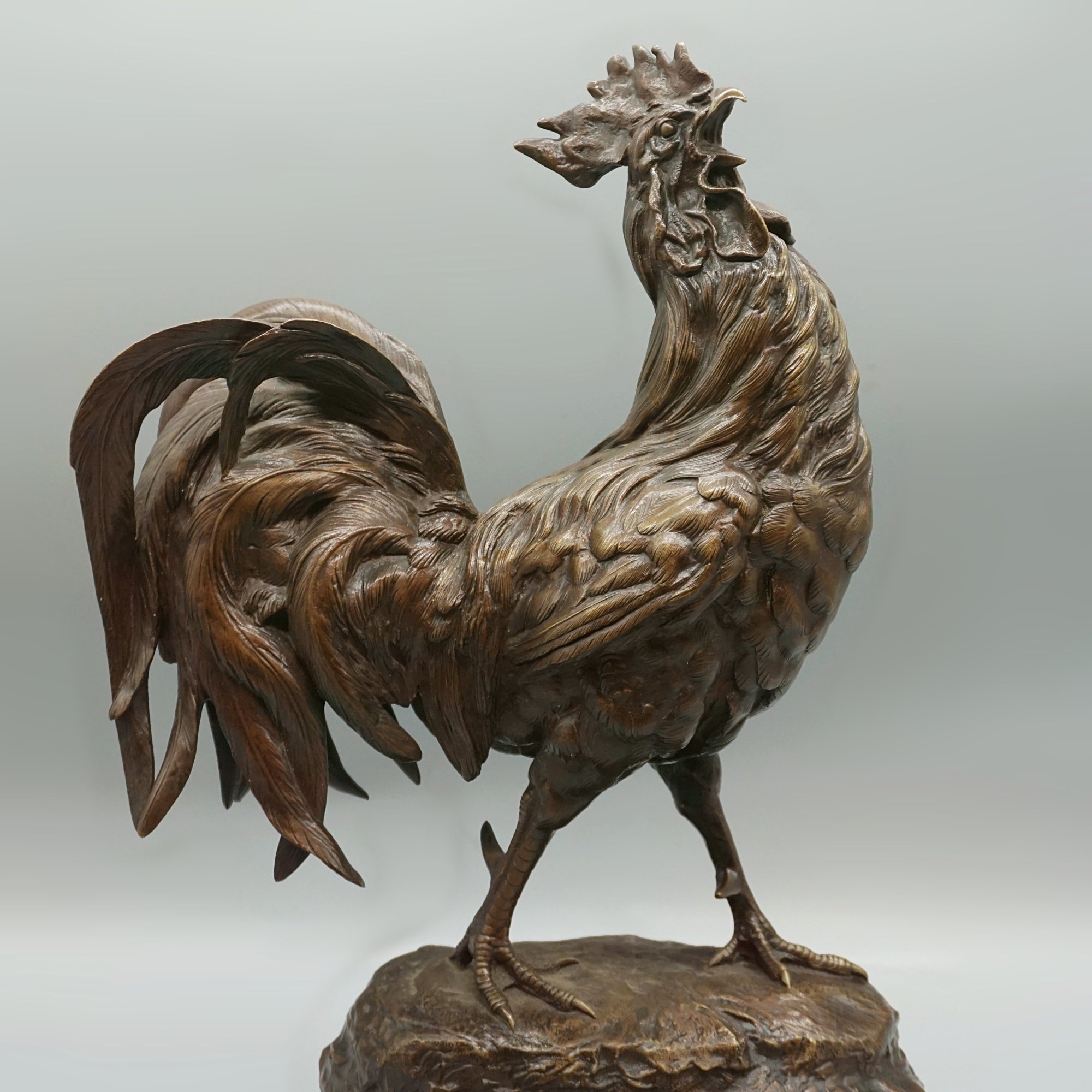 Strutting Bronze Cockerel by Barye Late 19th Century Bronze 