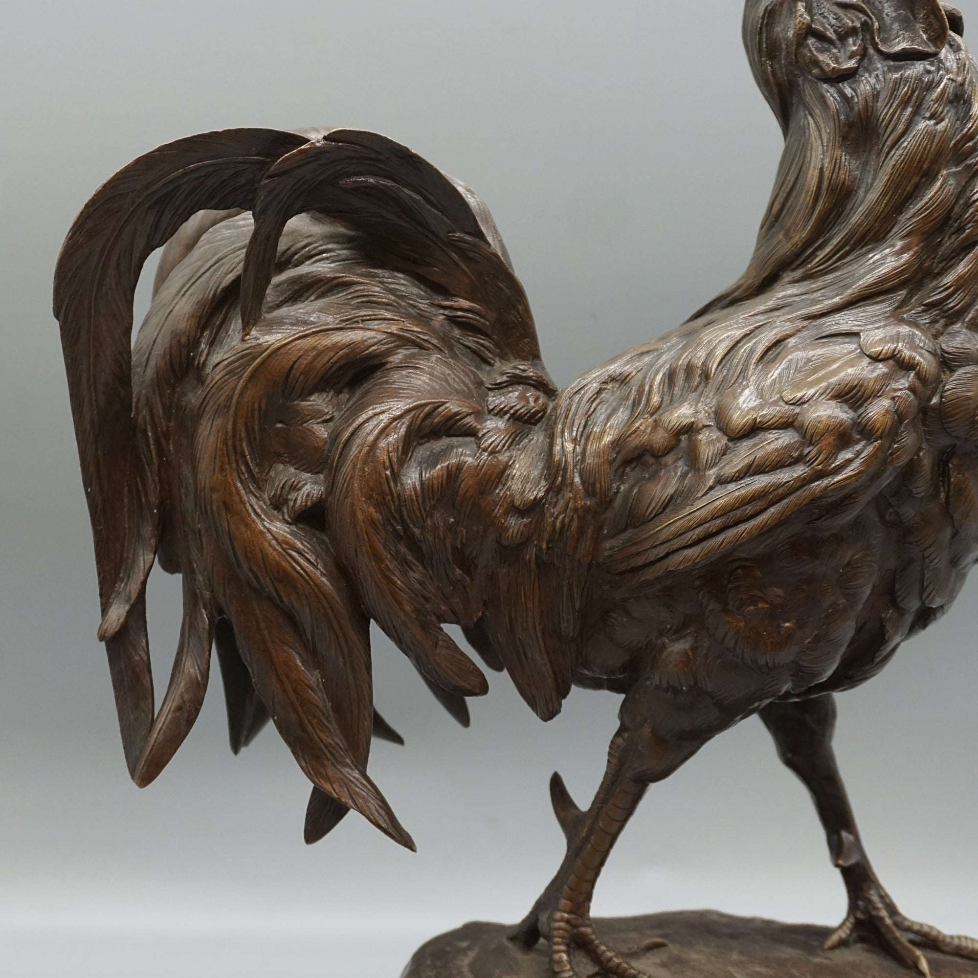 Strutting Bronze Cockerel by Barye Late 19th Century Bronze 