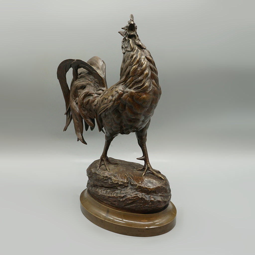 Strutting Bronze Cockerel by Barye Late 19th Century Bronze 