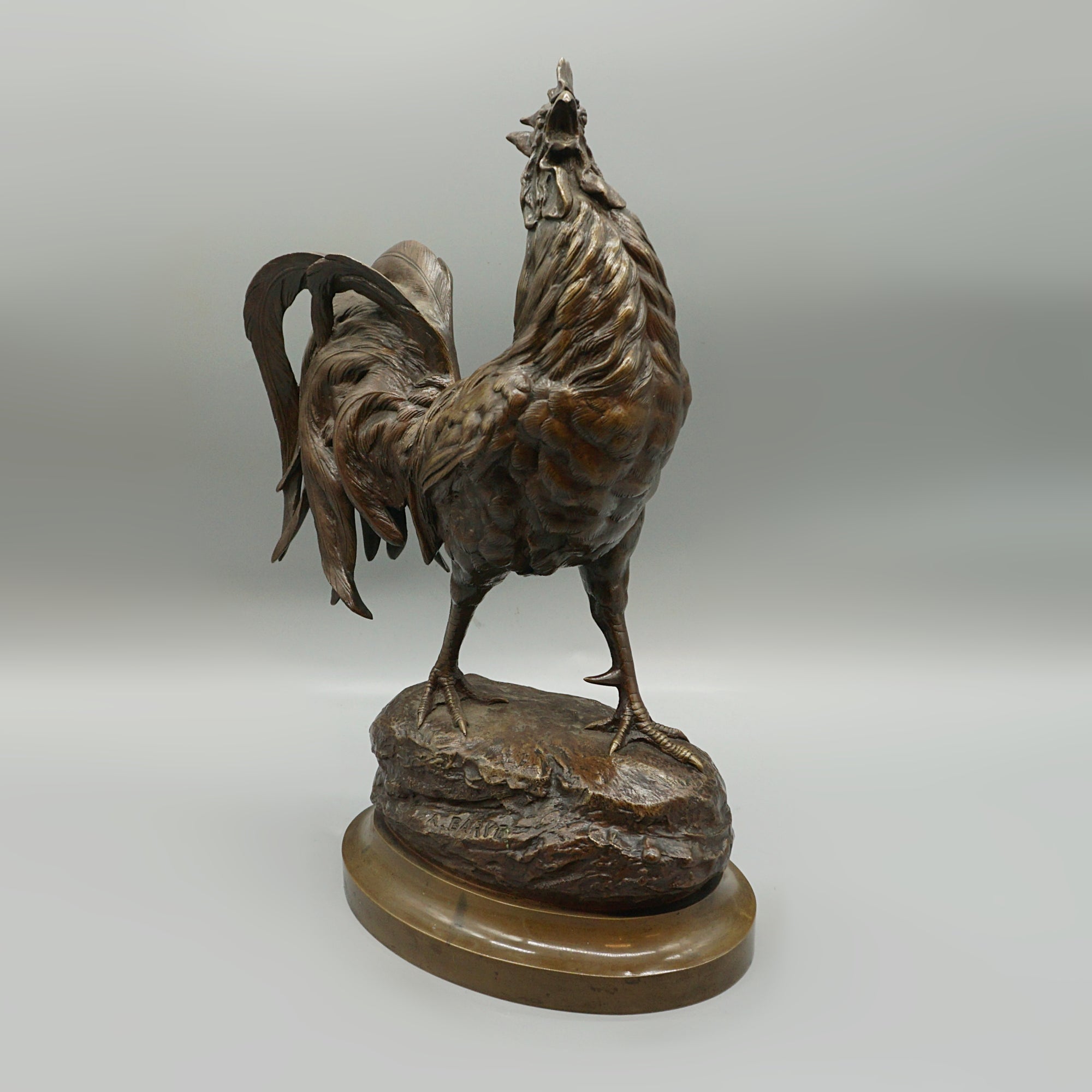 Strutting Bronze Cockerel by Barye Late 19th Century Bronze 