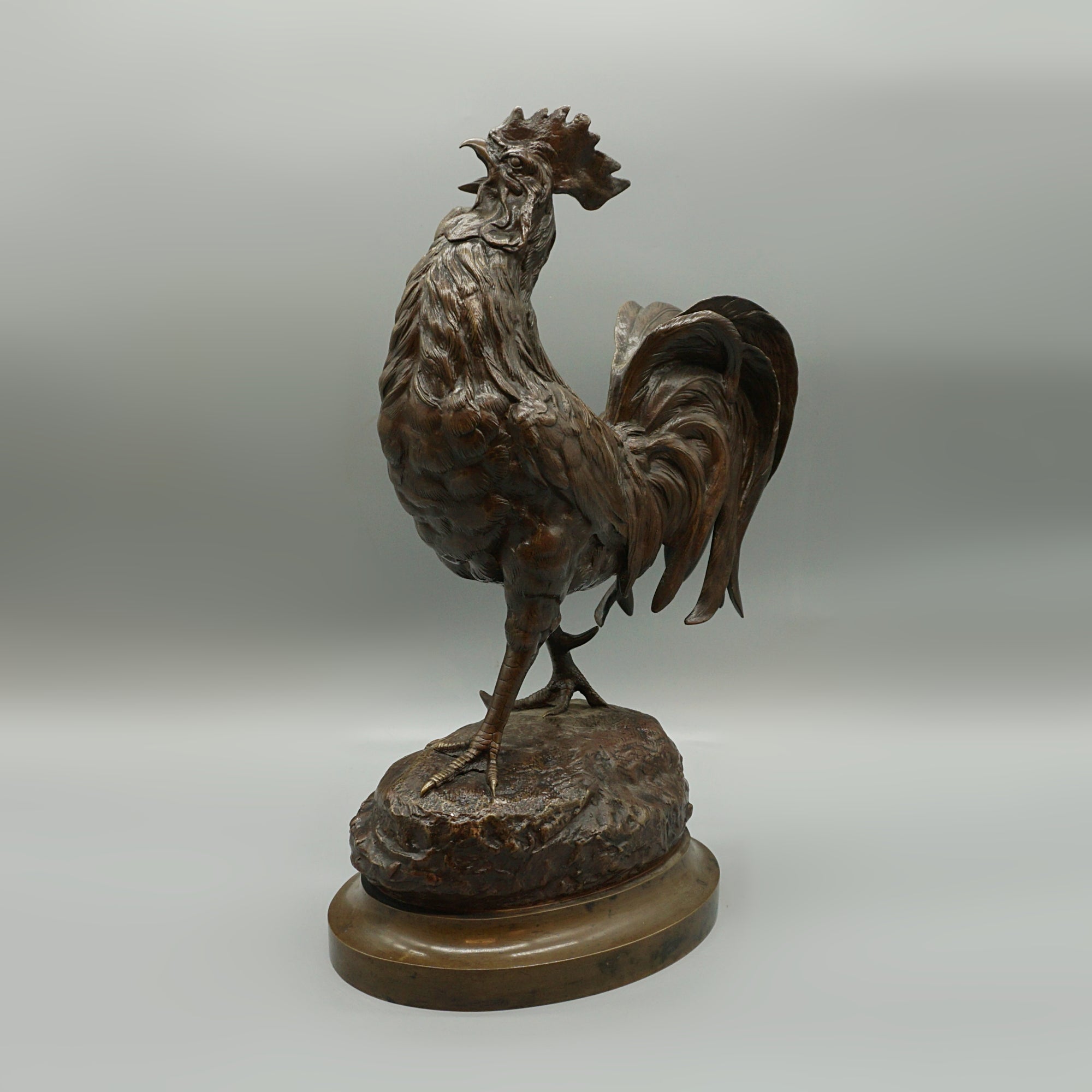 Strutting Bronze Cockerel by Barye Late 19th Century Bronze 