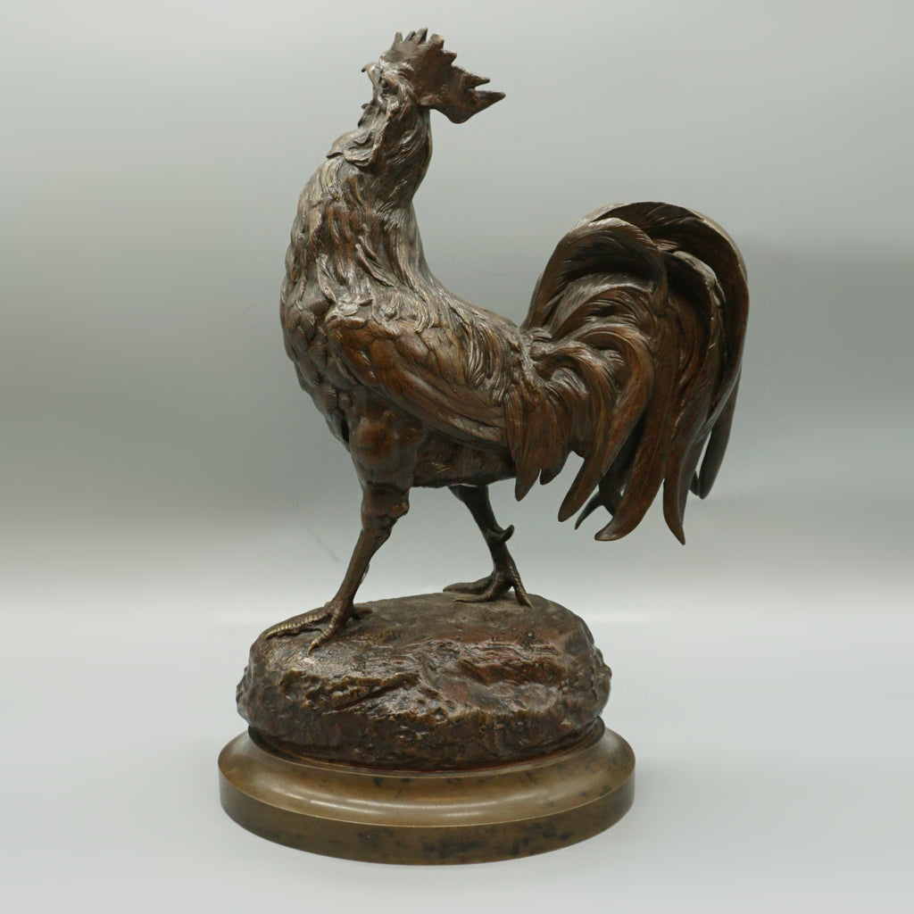 Strutting Bronze Cockerel by Barye Late 19th Century Bronze 