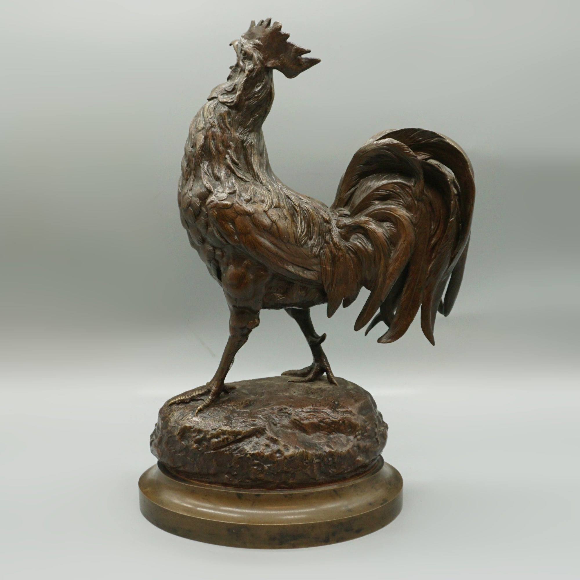 Strutting Bronze Cockerel by Barye Late 19th Century Bronze 