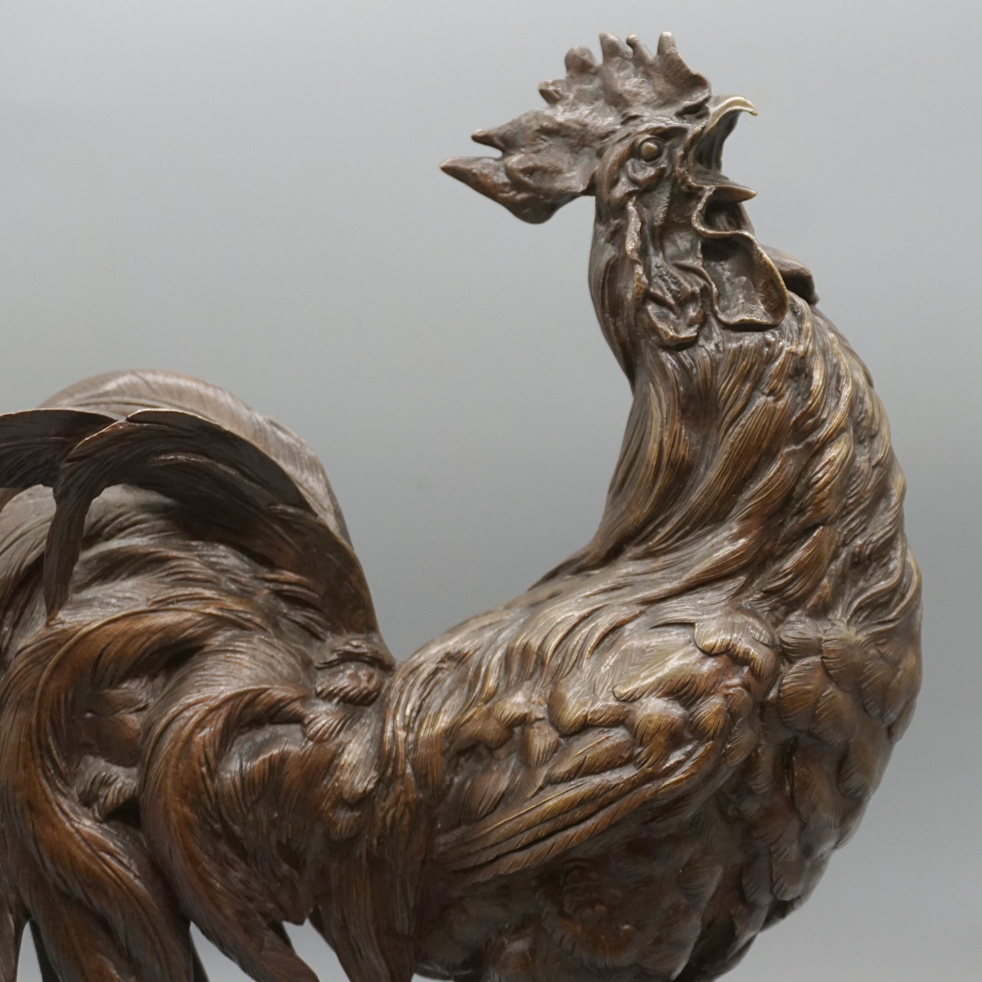 Strutting Bronze Cockerel by Barye Late 19th Century Bronze 