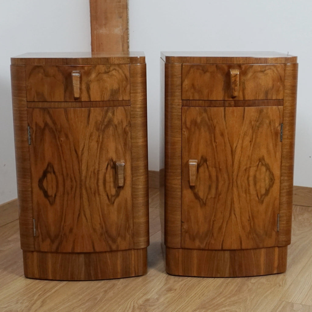 Pair of Art Deco Burr Walnut Bedside Cabinets - Markies Antiques Ltd
