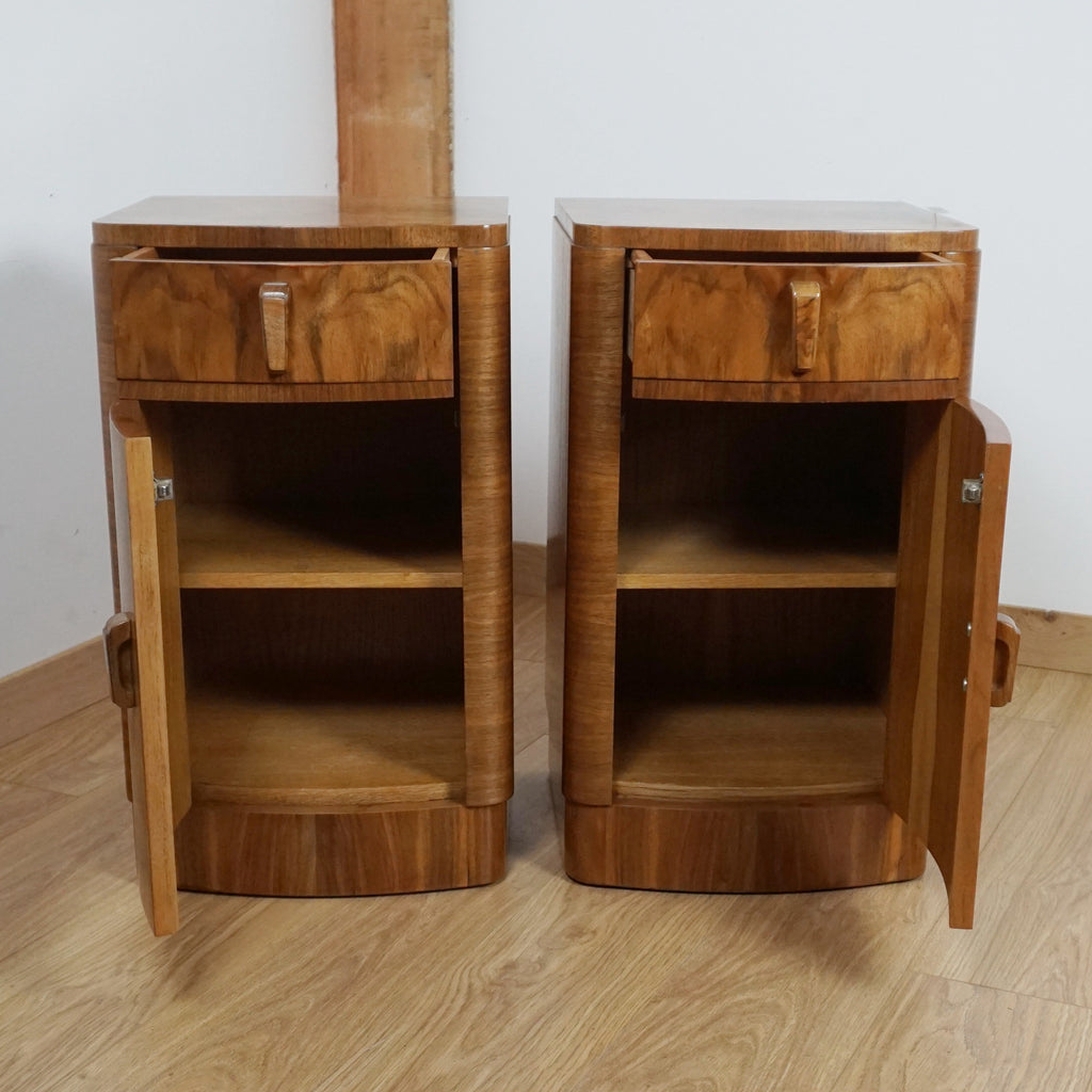 Pair of Art Deco Burr Walnut Bedside Cabinets - Markies Antiques Ltd