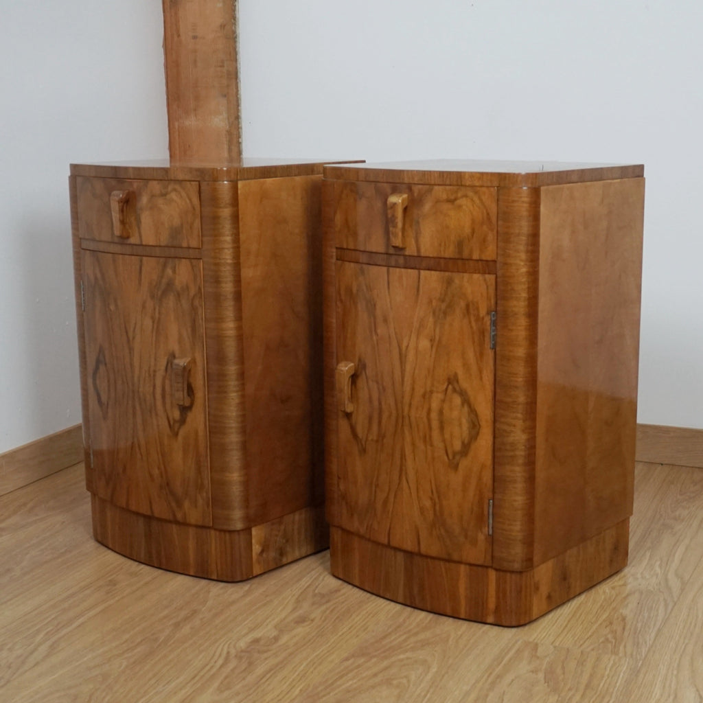 Pair of Art Deco Burr Walnut Bedside Cabinets - Markies Antiques Ltd