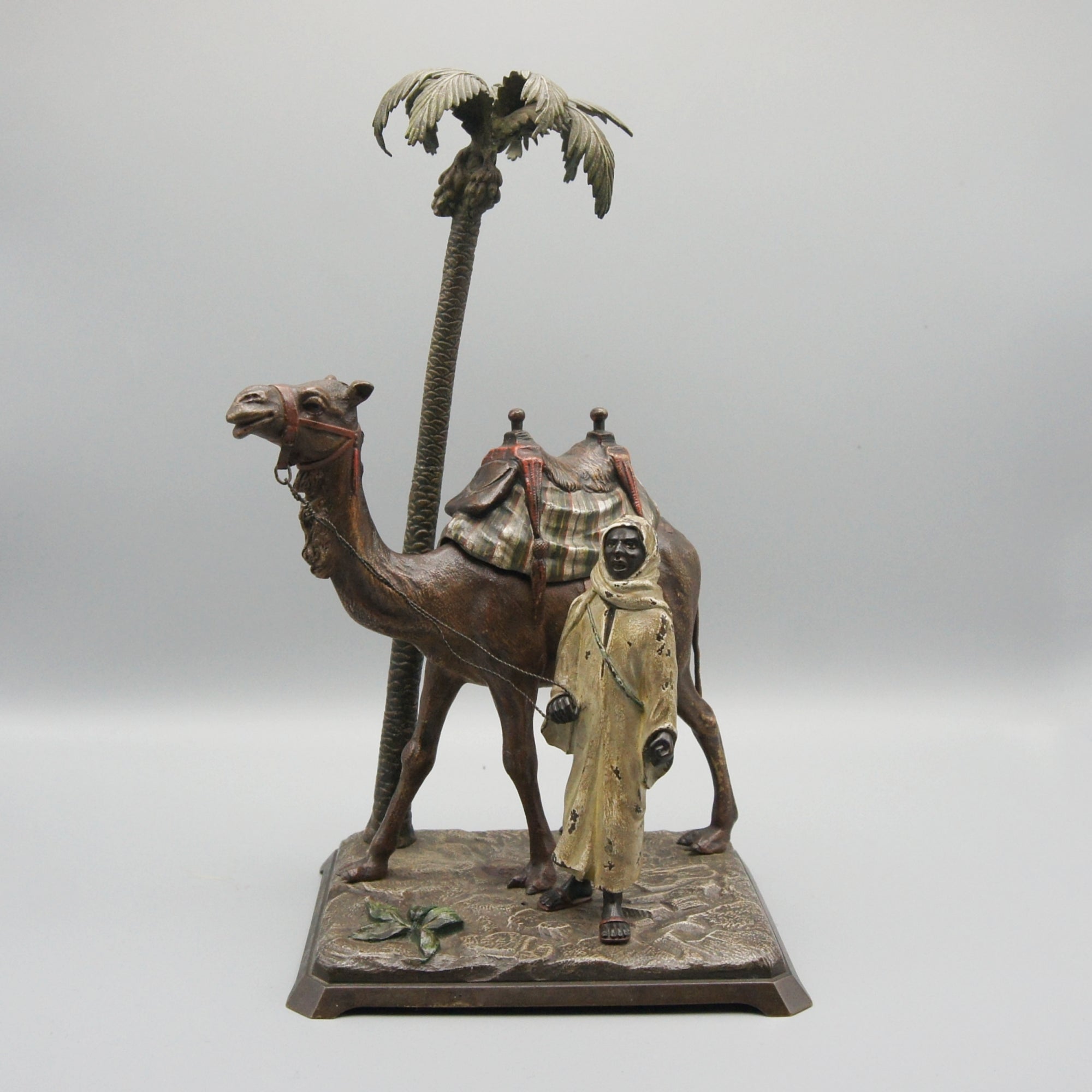 Franz Bergman 'Bedouin Under Palm Tree with Camel' Bronze Sculpture | Austrian Cold Painted Bronze Sculpture | Original Bergman Bronze - Markies Antiques Ltd
