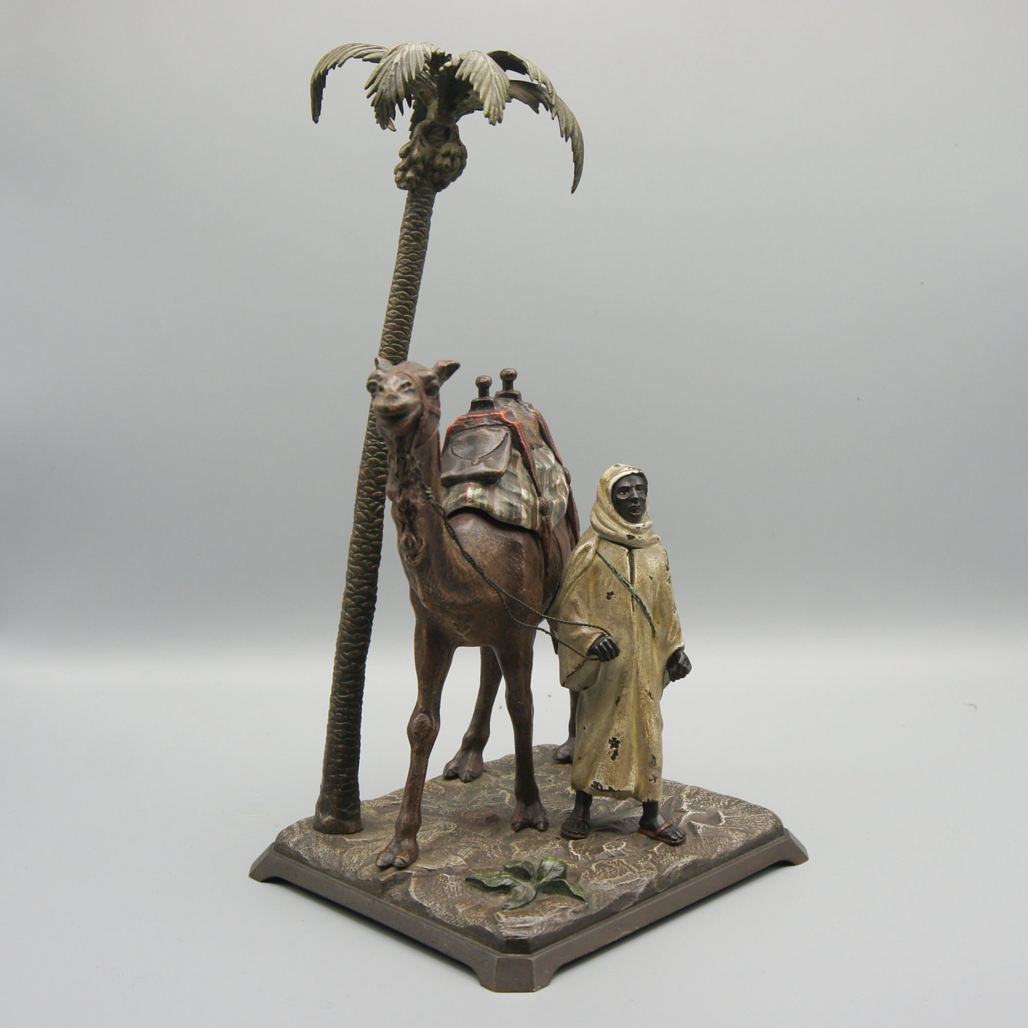 Franz Bergman 'Bedouin Under Palm Tree with Camel' Bronze Sculpture | Austrian Cold Painted Bronze Sculpture | Original Bergman Bronze - Markies Antiques Ltd