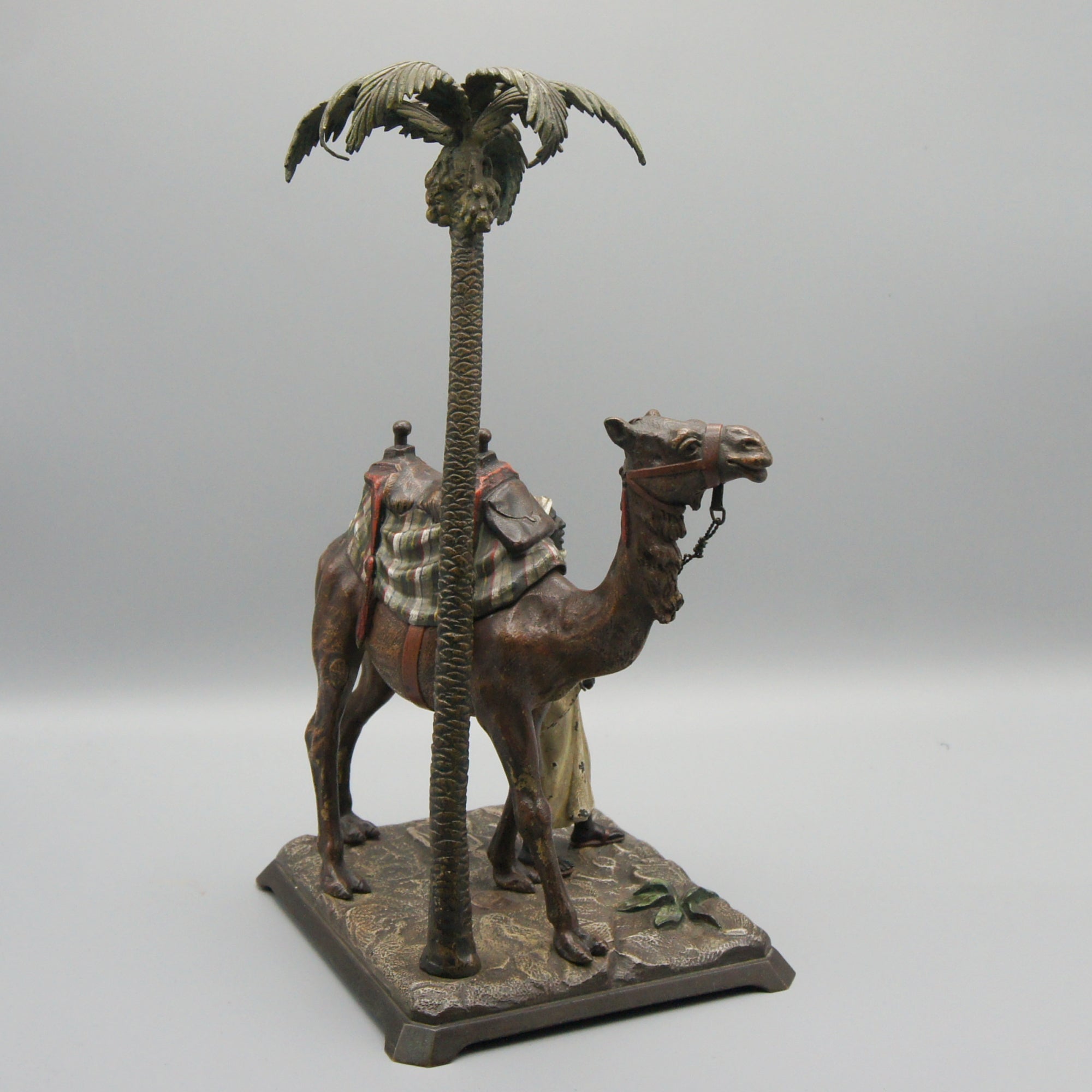Franz Bergman 'Bedouin Under Palm Tree with Camel' Bronze Sculpture | Austrian Cold Painted Bronze Sculpture | Original Bergman Bronze - Markies Antiques Ltd