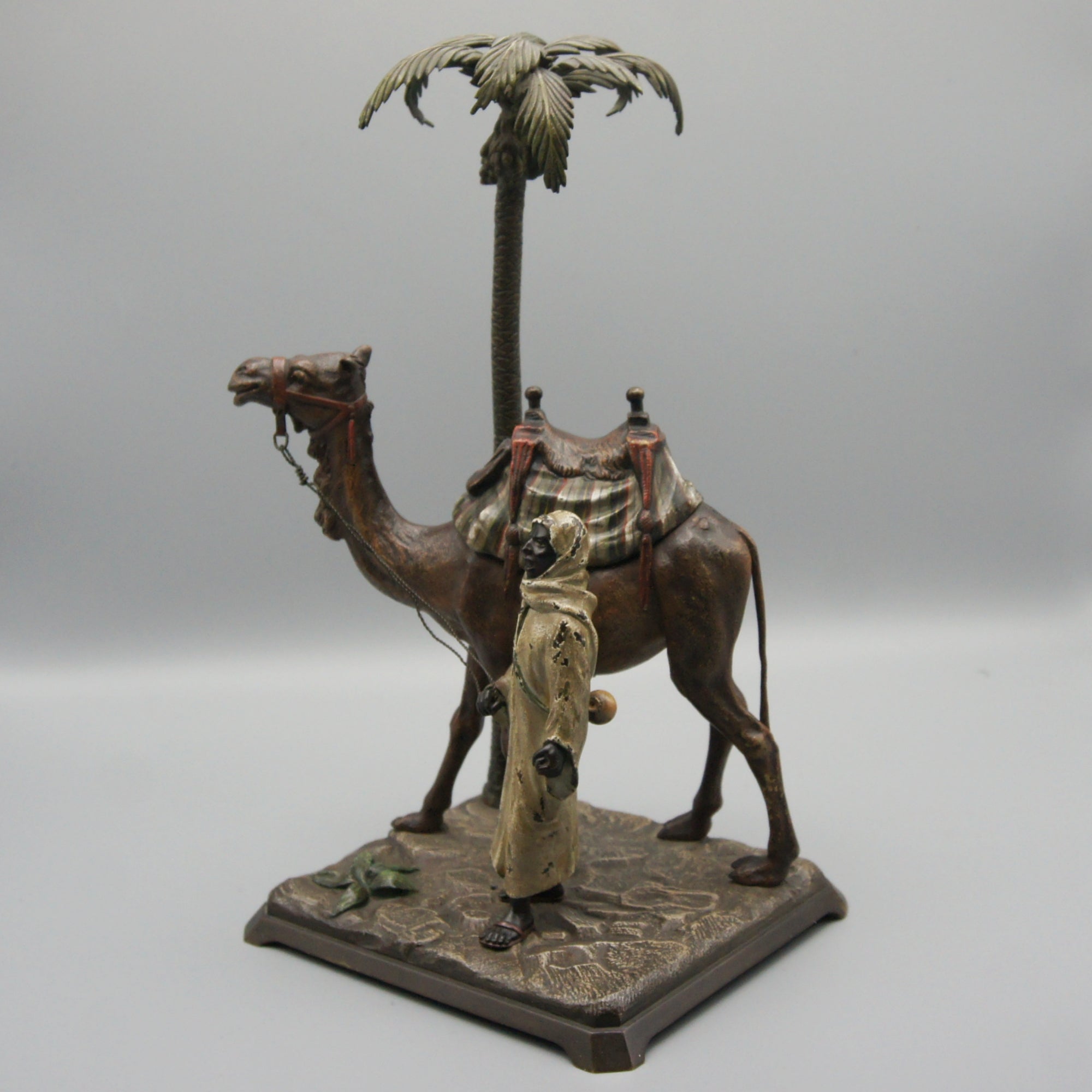 Franz Bergman 'Bedouin Under Palm Tree with Camel' Bronze Sculpture | Austrian Cold Painted Bronze Sculpture | Original Bergman Bronze - Markies Antiques Ltd
