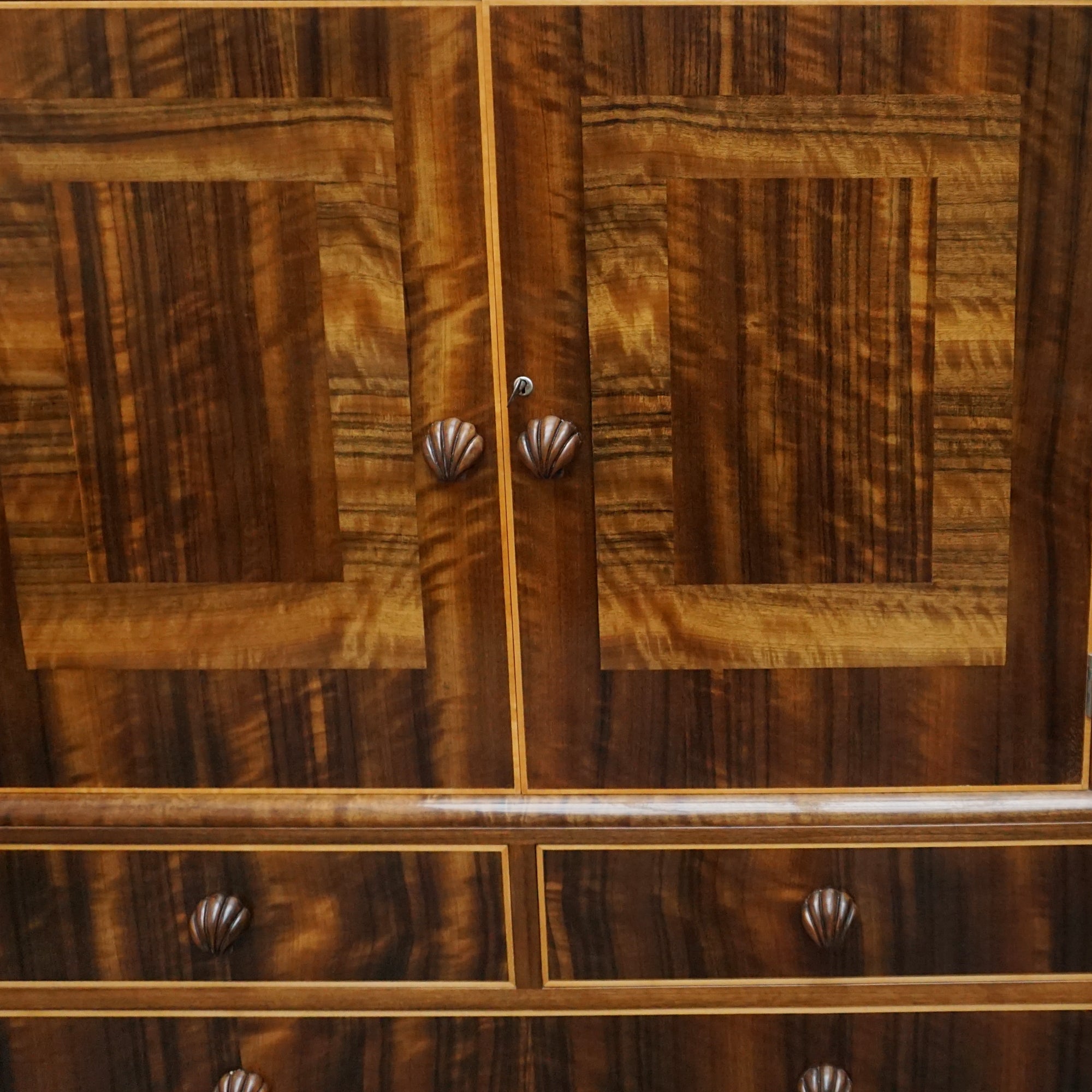 Art Deco Linen Press by Betty Joel. Original Shell Handles, Macassar Ebony eith Walnut. 1930s Dresser - Jeroen Markies Art Deco