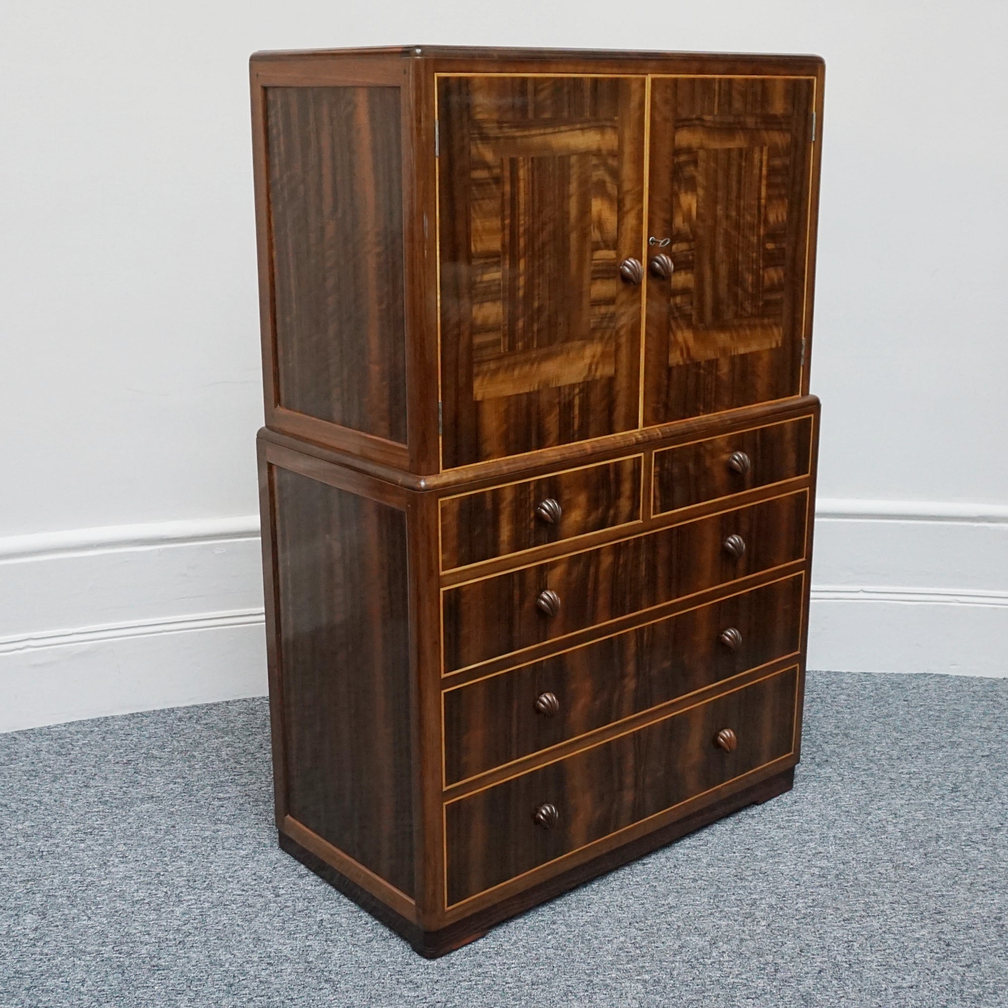 Art Deco Linen Press by Betty Joel. Original Shell Handles, Macassar Ebony eith Walnut. 1930s Dresser - Jeroen Markies Art Deco