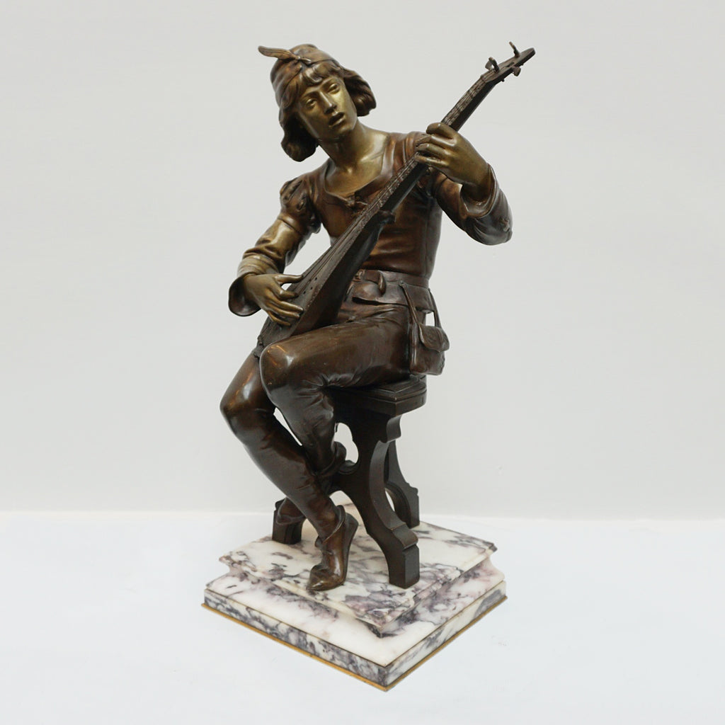 Late 19th Century Bronze Sculpture of a Seated Minstrel Playing the Lute - Jeroen Markies Art Deco