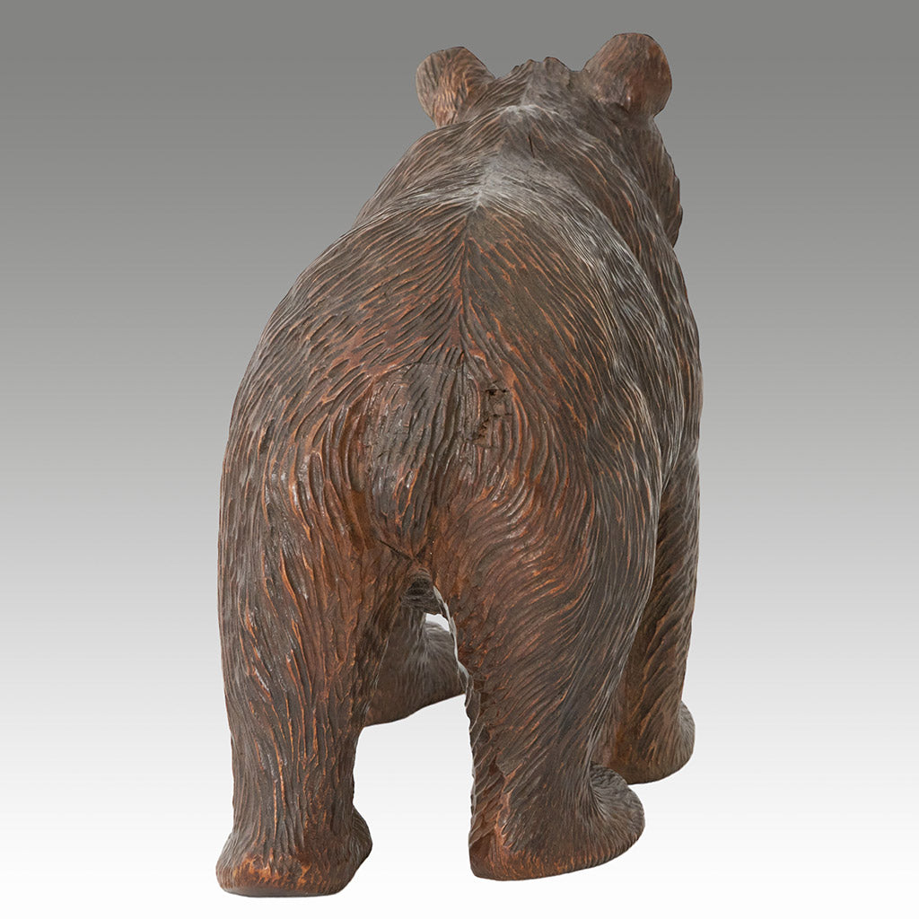 Orignal and Rare Carved Linden Wood Black Forest Bear Cub 32cm in Length - Jeroen Markies Art Deco