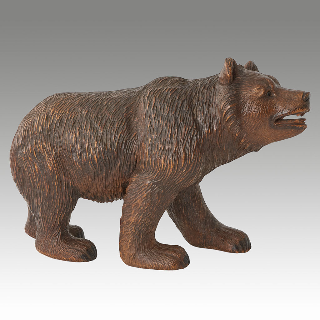 Orignal and Rare Carved Linden Wood Black Forest Bear Cub 32cm in Length - Jeroen Markies Art Deco