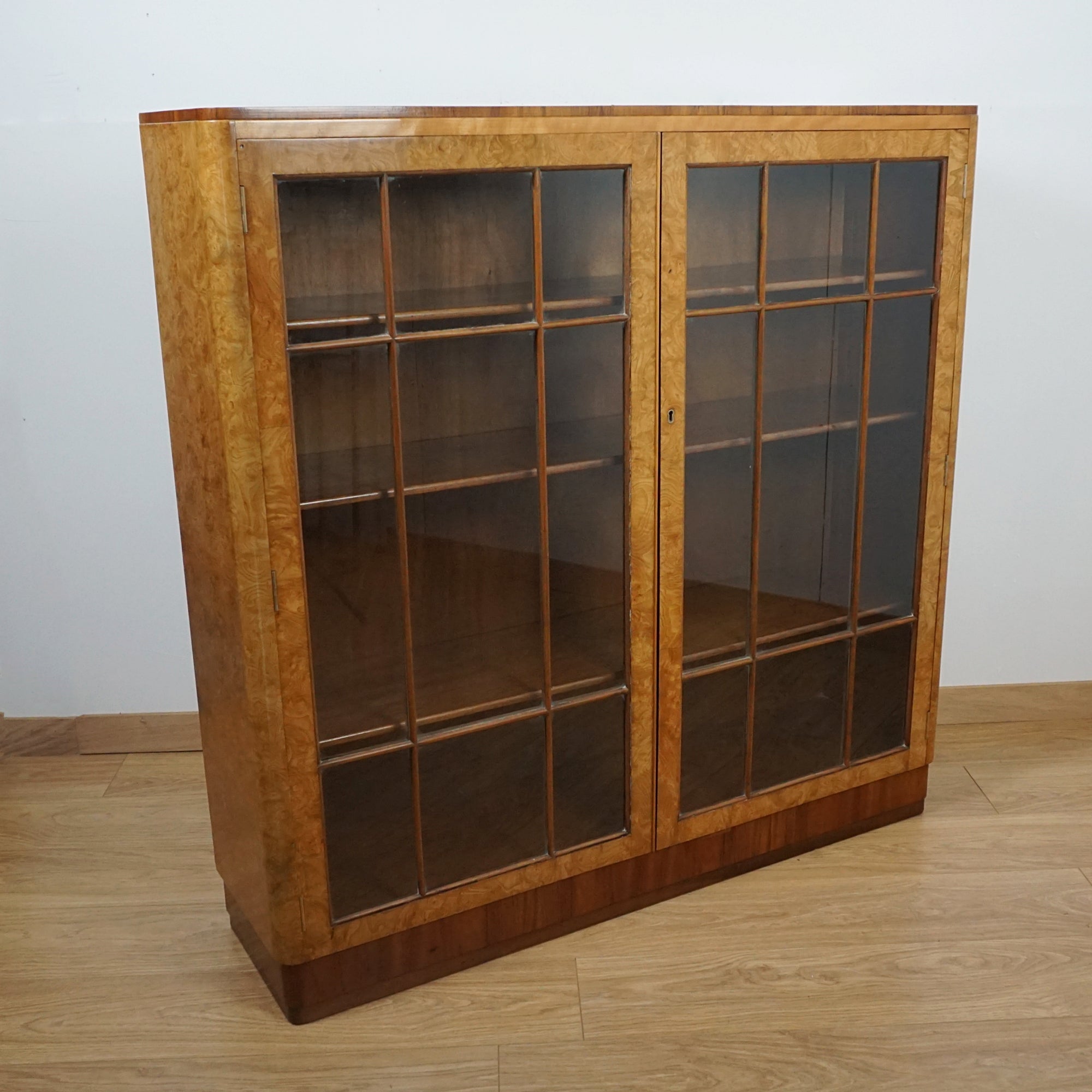Art Deco Burr Walnut Bookcase Cabinet - Markies Antiques 
