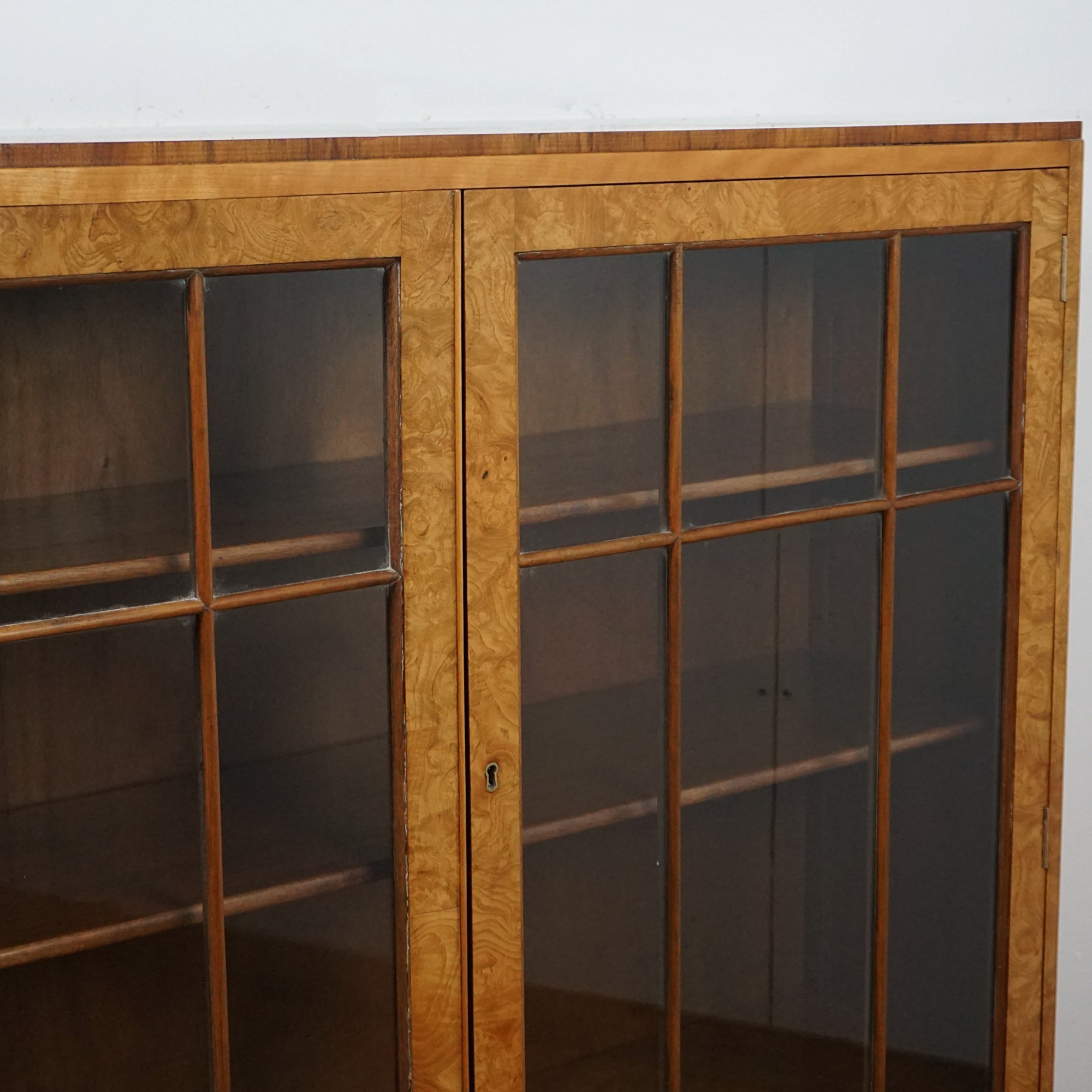 Art Deco Burr Walnut Bookcase Cabinet - Markies Antiques 