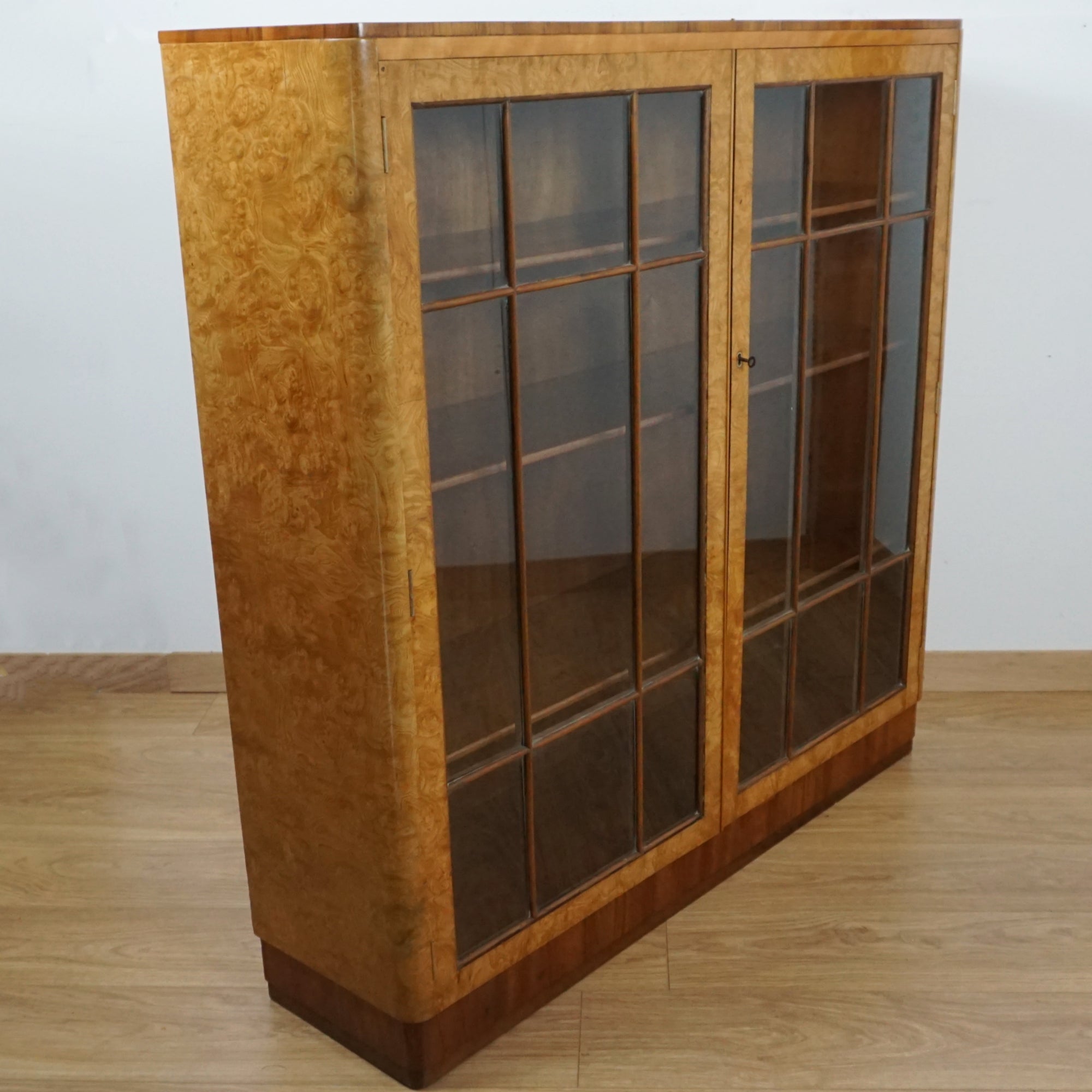 Art Deco Burr Walnut Bookcase Cabinet - Markies Antiques 
