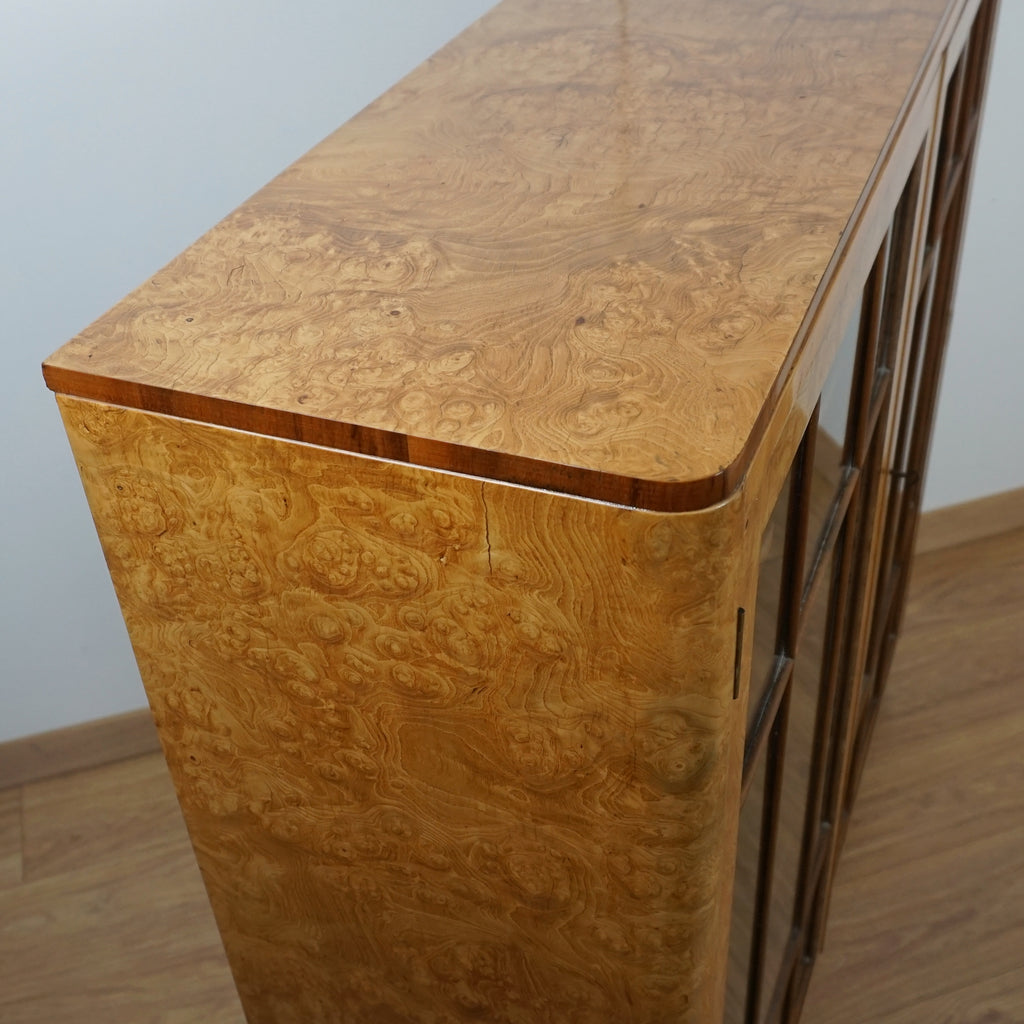 Art Deco Burr Elm Bookcase Cabinet - Markies Antiques 