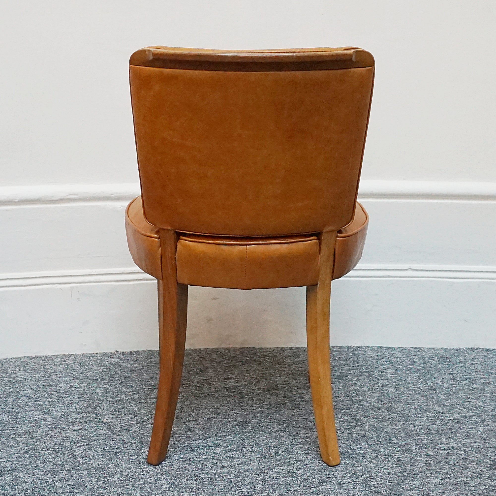 Original Art Deco Side Chairs. Tan Leather Upholstery, Burr Walnut Veneered. Vintage Chairs. 1930's - Jeroen Markies Art Deco