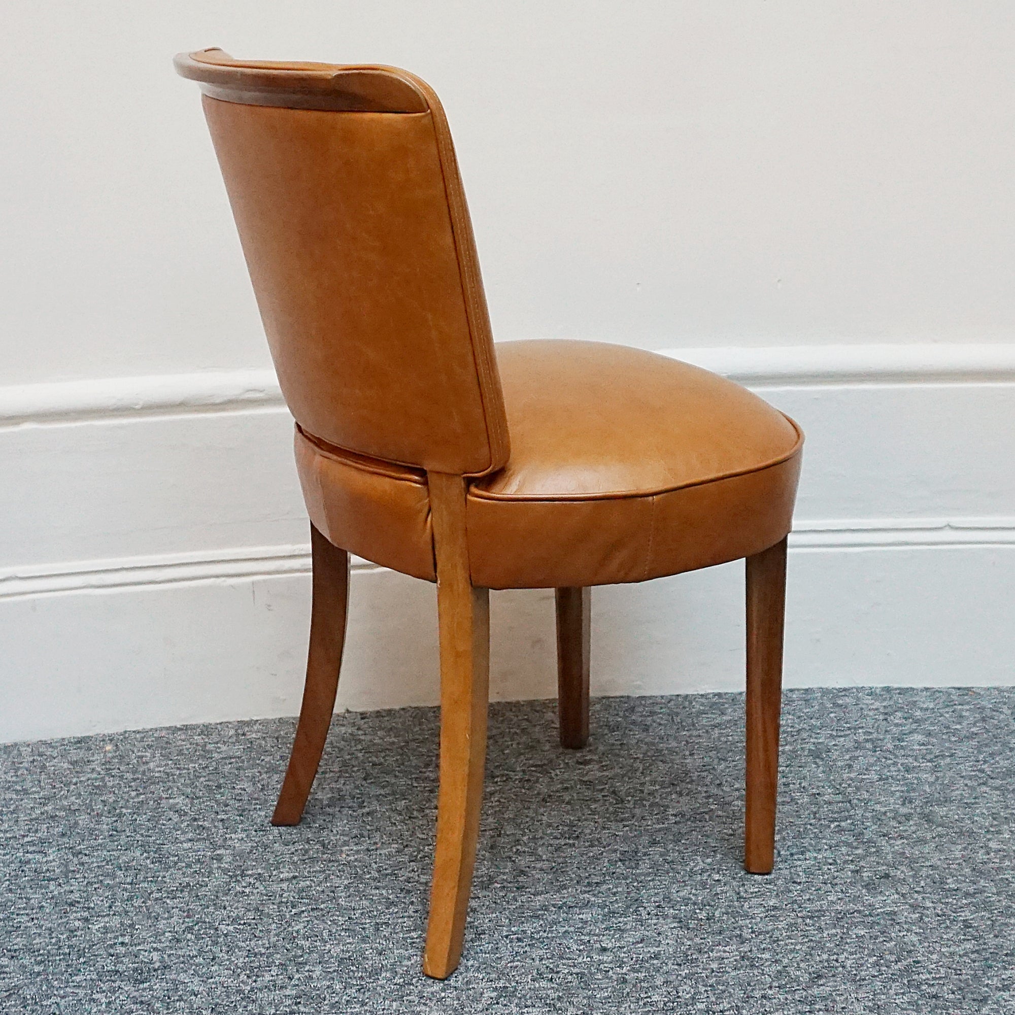 Original Art Deco Side Chairs. Tan Leather Upholstery, Burr Walnut Veneered. Vintage Chairs. 1930's - Jeroen Markies Art Deco