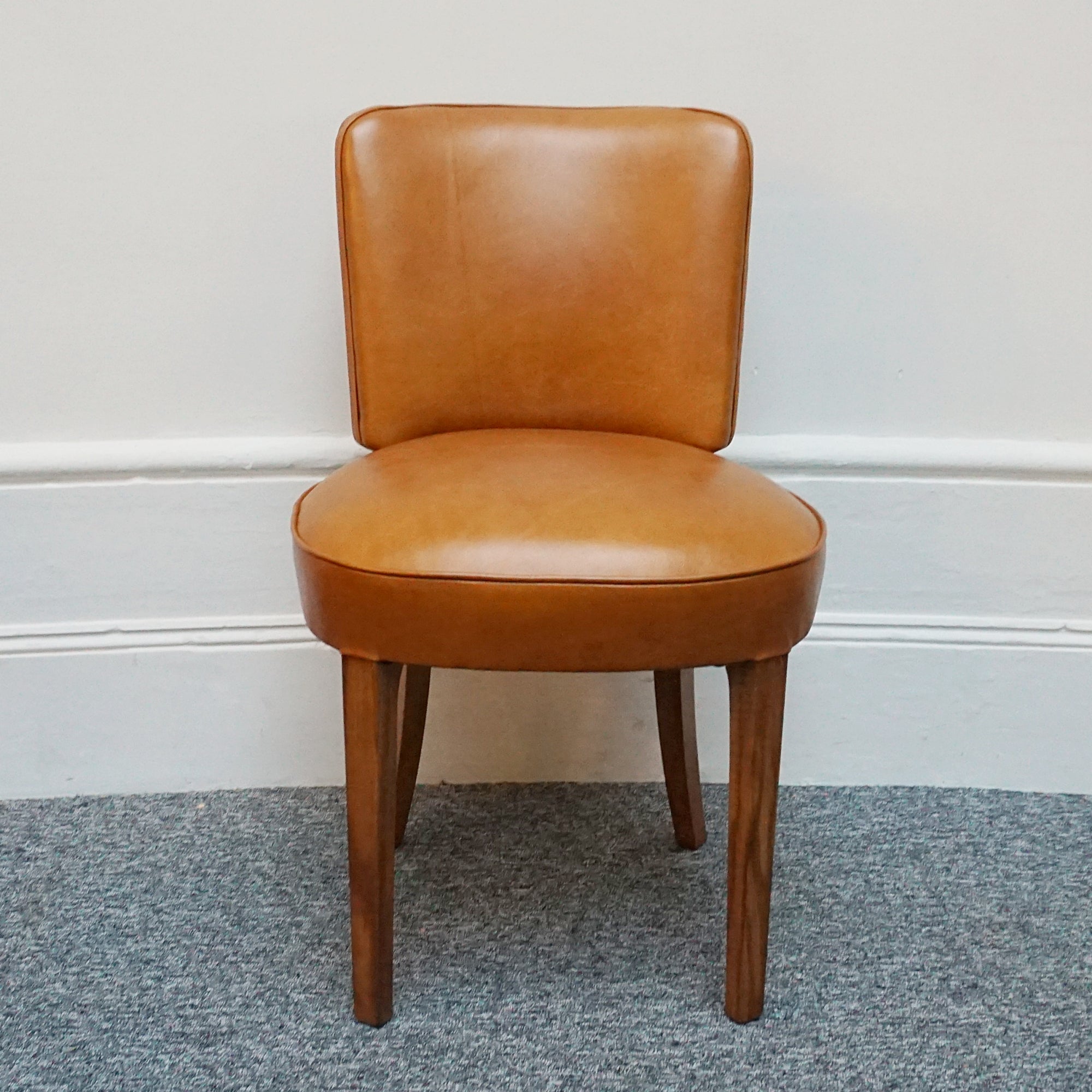 Original Art Deco Side Chairs. Tan Leather Upholstery, Burr Walnut Veneered. Vintage Chairs. 1930's - Jeroen Markies Art Deco