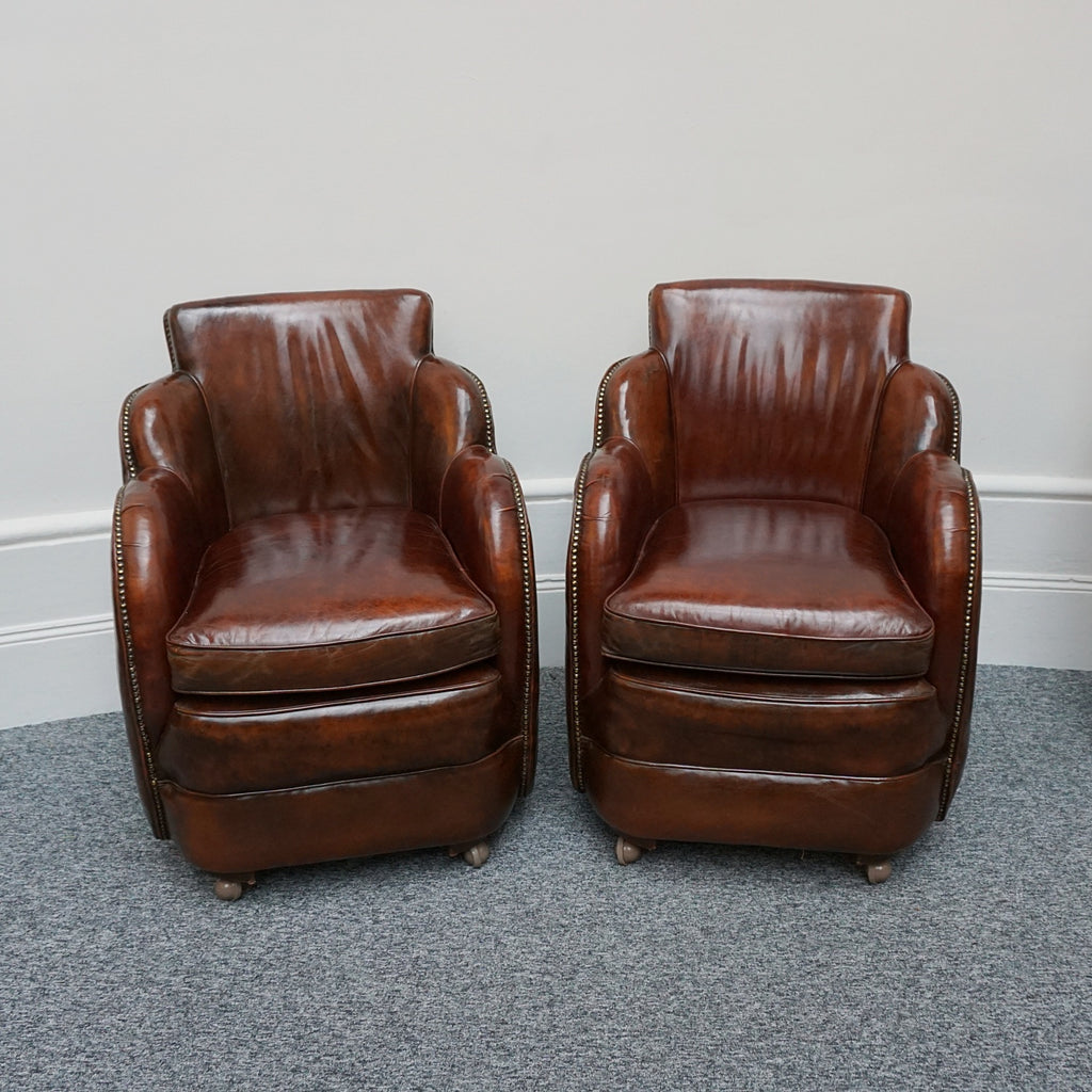 Pair of Art Deco Brown Leather Cloud Chairs - Jeroen Markies Art Deco