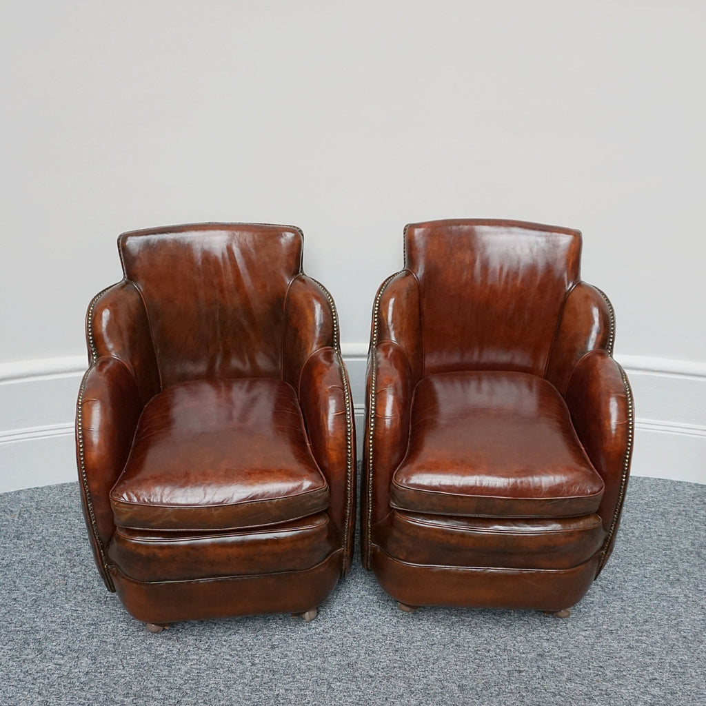 Pair of Art Deco Brown Leather Cloud Chairs - Jeroen Markies Art Deco