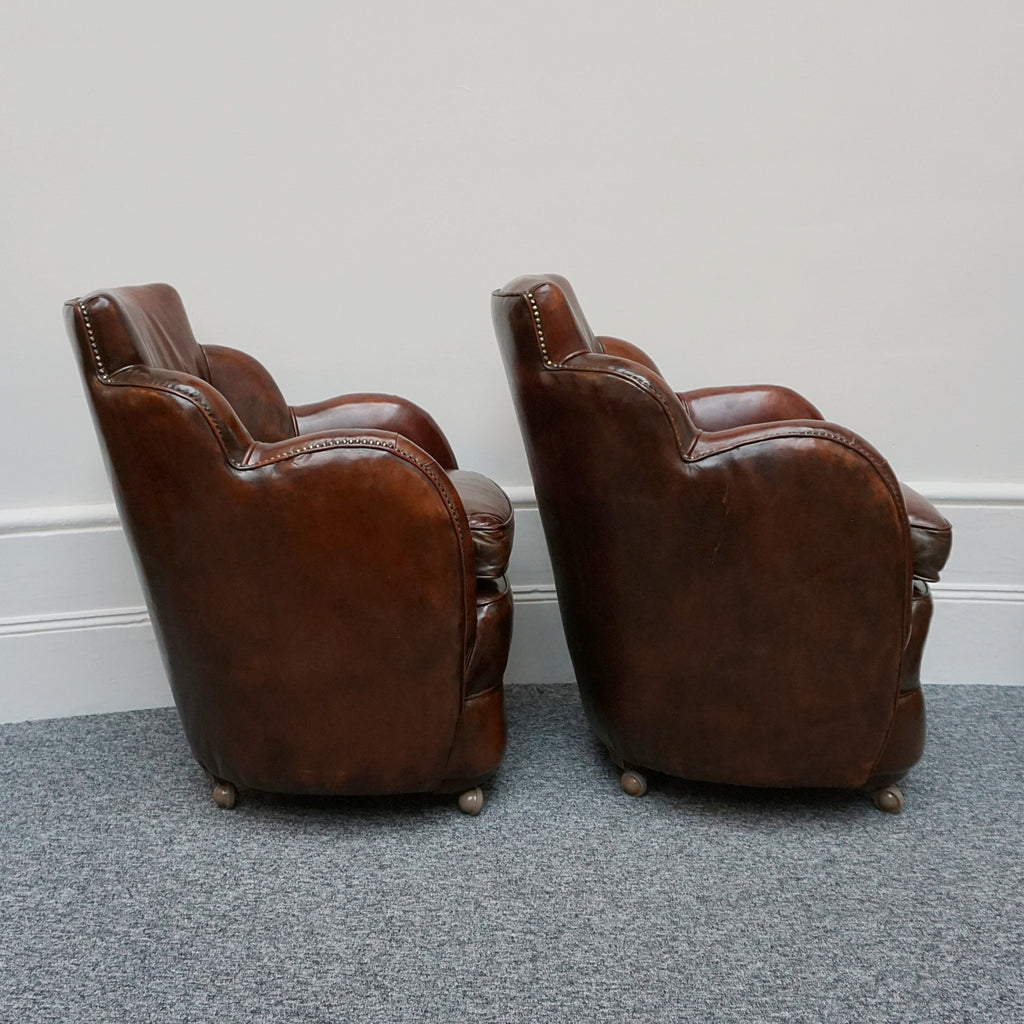 Pair of Art Deco Brown Leather Cloud Chairs - Jeroen Markies Art Deco