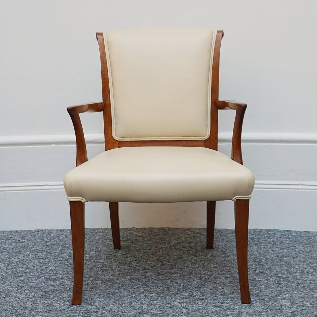 A Pair of Art Deco Side Chairs. Solid walnut, cream leather upholstery. 1930s seating. period chairs. art deco furniture - Jeroen Markies Art Deco
