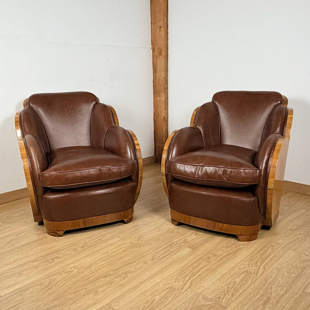 Art Deco 'Cloud' Lounge Chairs by Harry & Lou Epstein | Birdseye Maple and Walnut | Markies Antiques Ltd