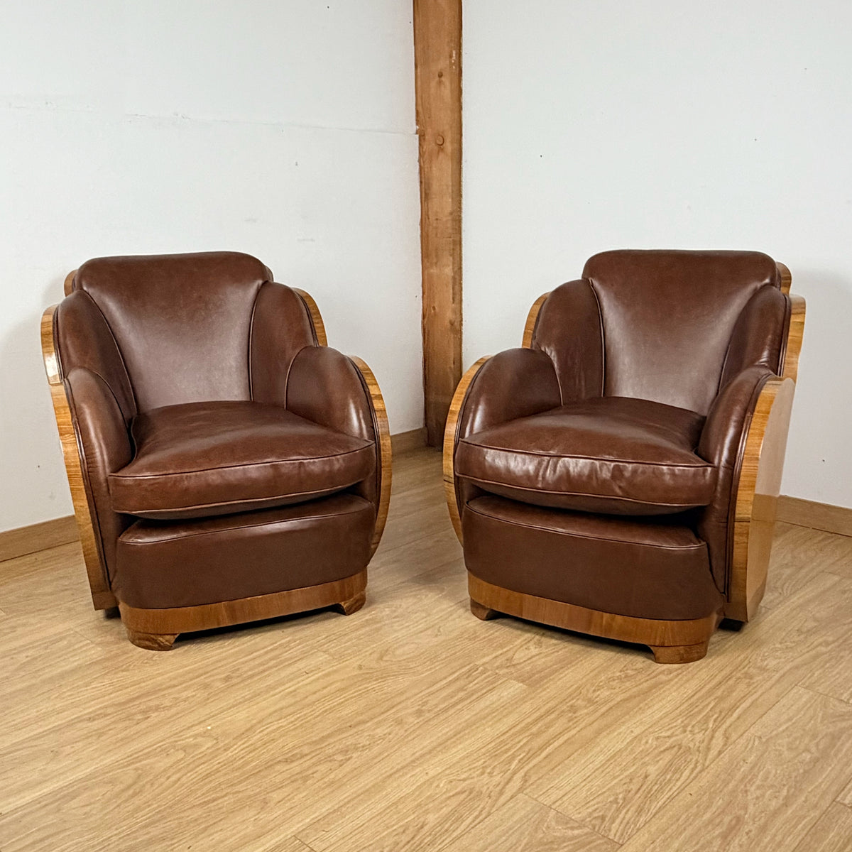Art Deco 'Cloud' Lounge Chairs by Harry & Lou Epstein | Birdseye Maple and Walnut | Markies Antiques Ltd