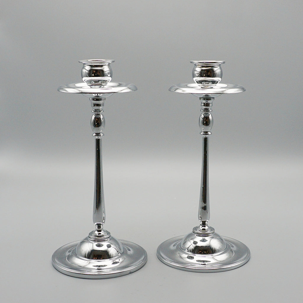 Pair of Candlesticks - Chromed Mid-Century Decorative Candlesticks - Jeroen Markies Art Deco