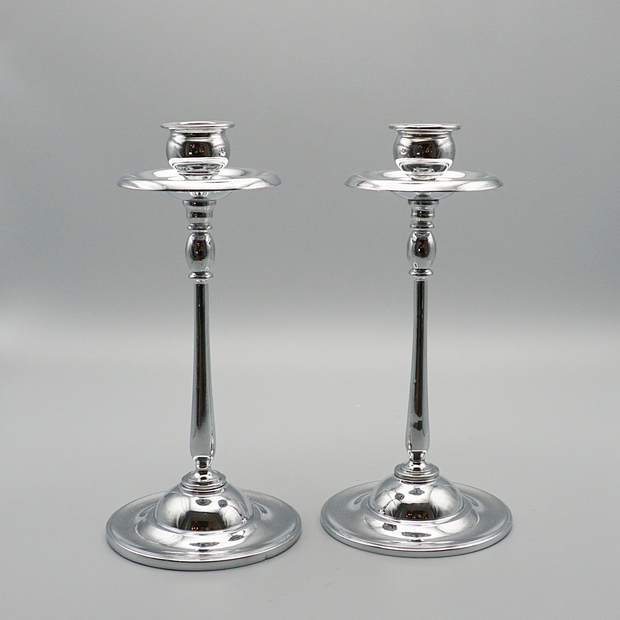 Pair of Candlesticks - Chromed Mid-Century Decorative Candlesticks - Jeroen Markies Art Deco