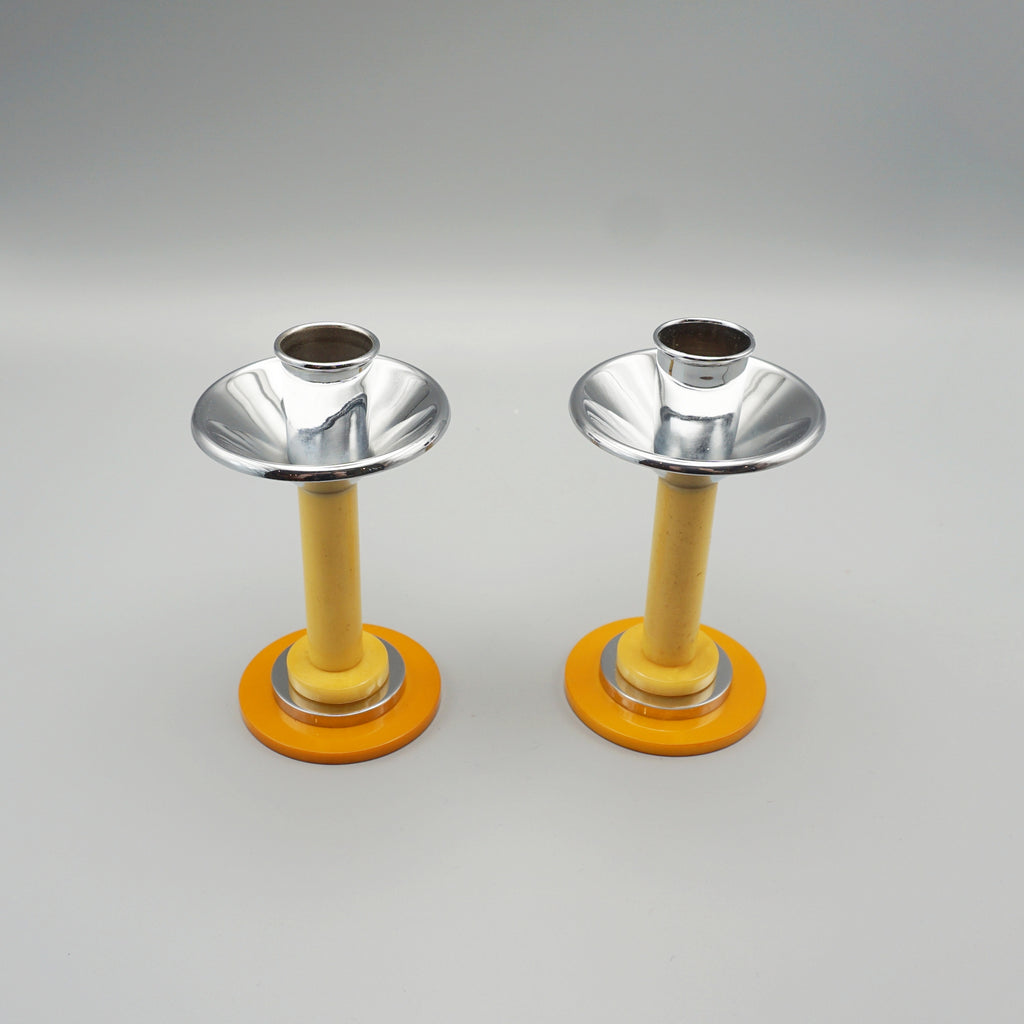 A Pair of Art Deco chromed metal candlesticks - Jeroen Markies Art Deco 