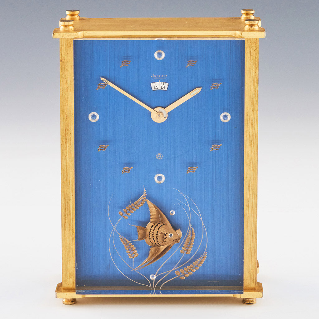 Mid-Century Jaeger Musical Alarm Clock with Gilt inset fish and wave numerals - Jeroen Markies Art Deco