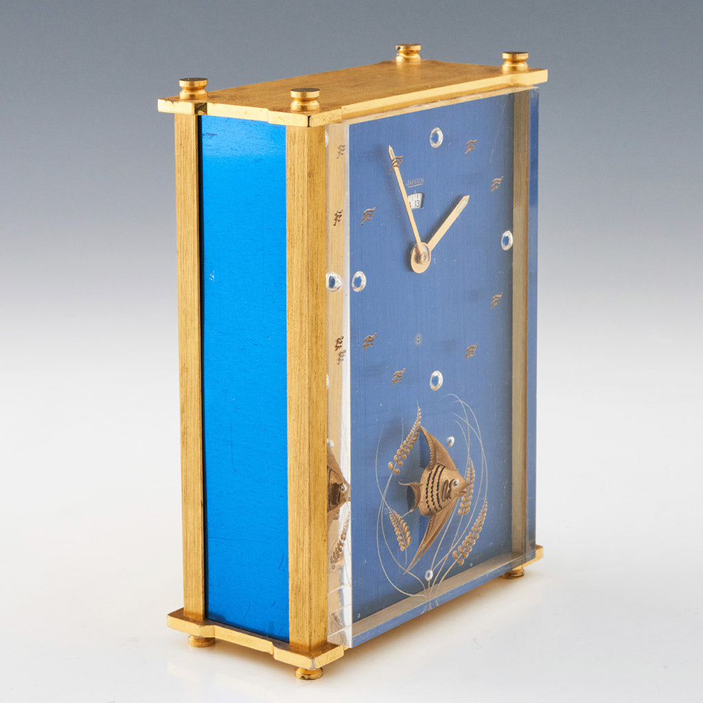Mid-Century Jaeger Musical Alarm Clock with Gilt inset fish and wave numerals - Jeroen Markies Art Deco