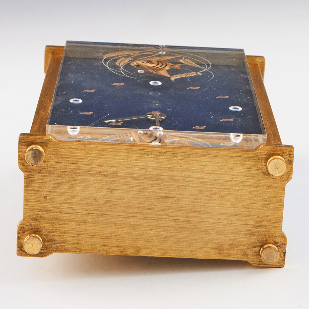 Mid-Century Jaeger Musical Alarm Clock with Gilt inset fish and wave numerals - Jeroen Markies Art Deco
