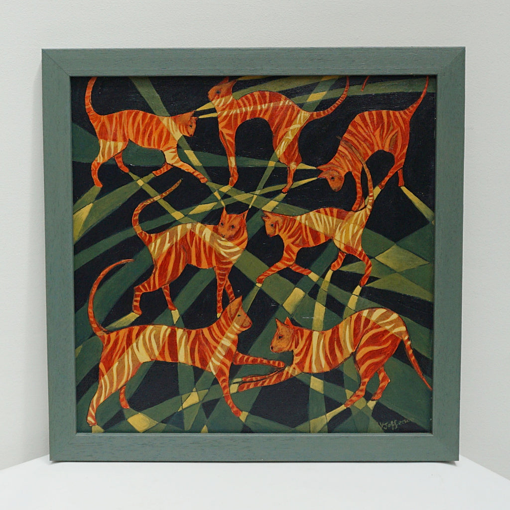 'Ginger Cats', A contemporary oil on canvas painting by Vera Jefferson depicting striped cats - Jeroen Markies Art Deco