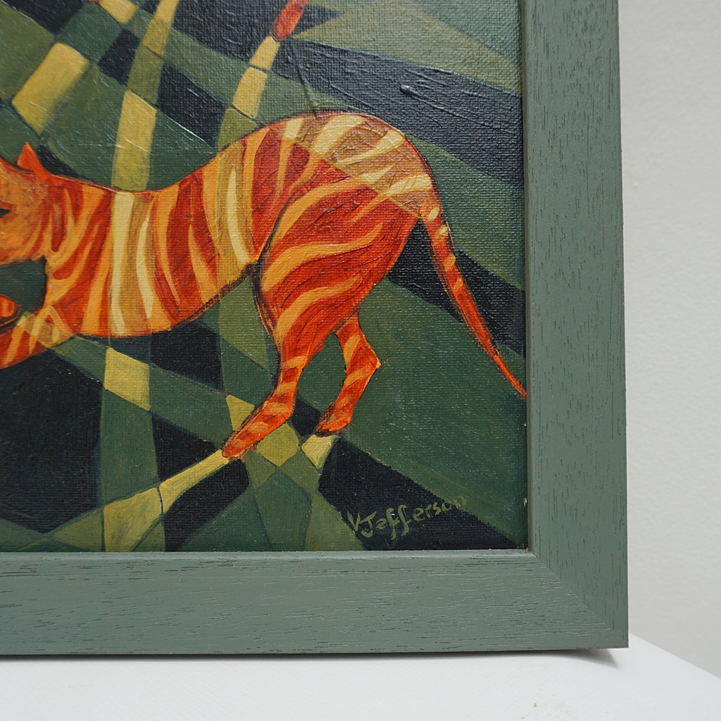 'Ginger Cats', A contemporary oil on canvas painting by Vera Jefferson depicting striped cats - Jeroen Markies Art Deco
