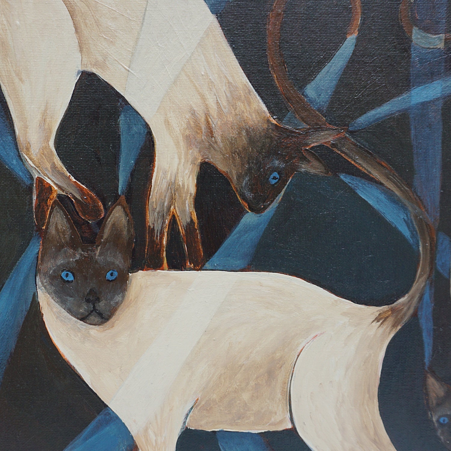 Three Siamese Cats by Vera Jefferson - Art deco Style Painting - Jereon Markies Art Deco