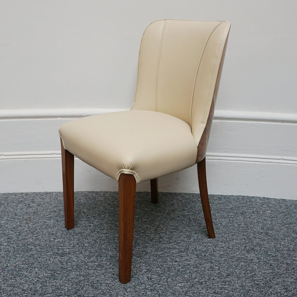 Art Deco Side Chair, Cream leather, desk accessory. Bur walnut Chair - Jeroen Markies Art Deco