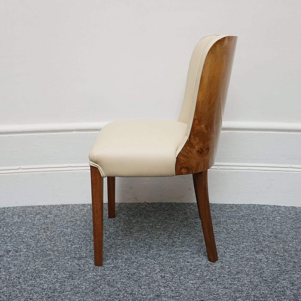 Art Deco Side Chair, Cream leather, desk accessory. Bur walnut Chair - Jeroen Markies Art Deco