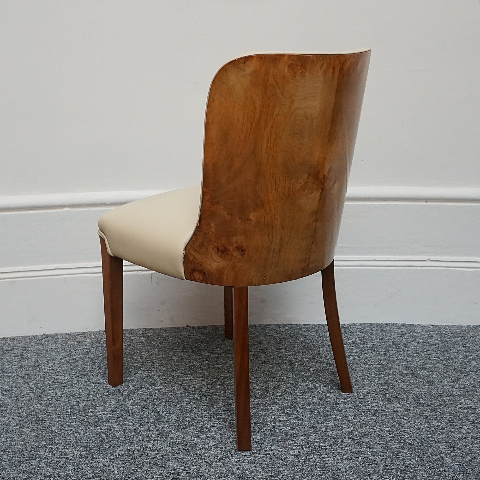 Art Deco Side Chair, Cream leather, desk accessory. Bur walnut Chair - Jeroen Markies Art Deco